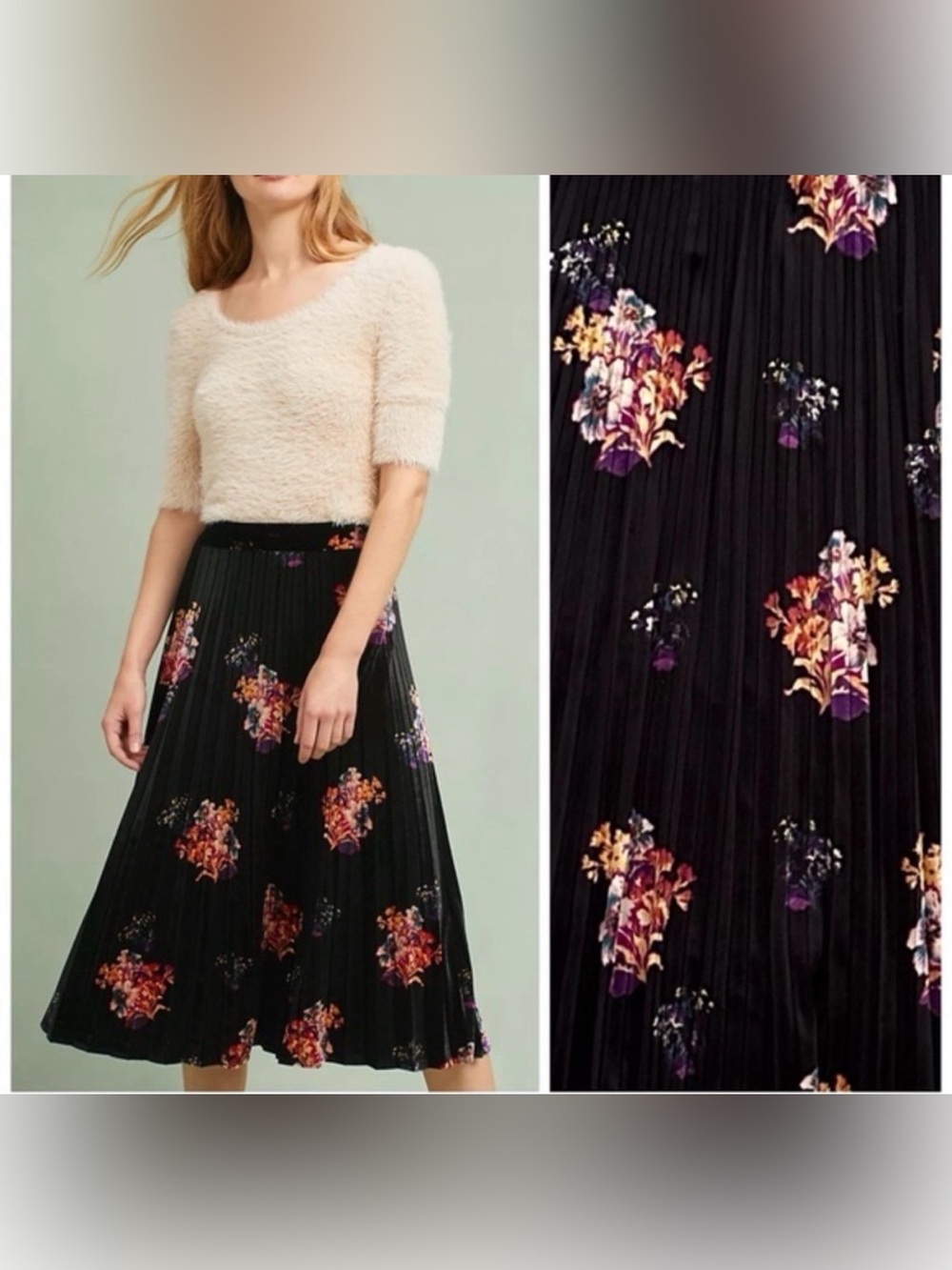 MAEVE by Anthropologie Pleated Floral Velvet Skirt